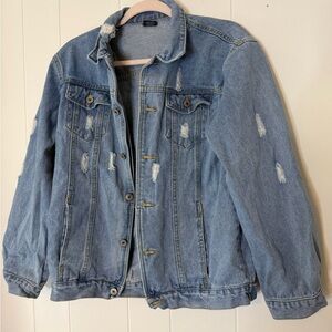 Judy Bridal Distressed Denim Jacket Light Wash  Trucker Style Size Large